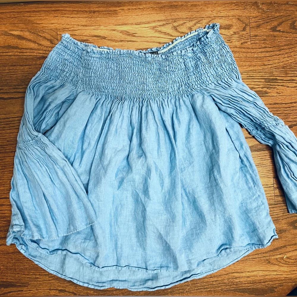 Zara off the shoulder smocked linen-like top